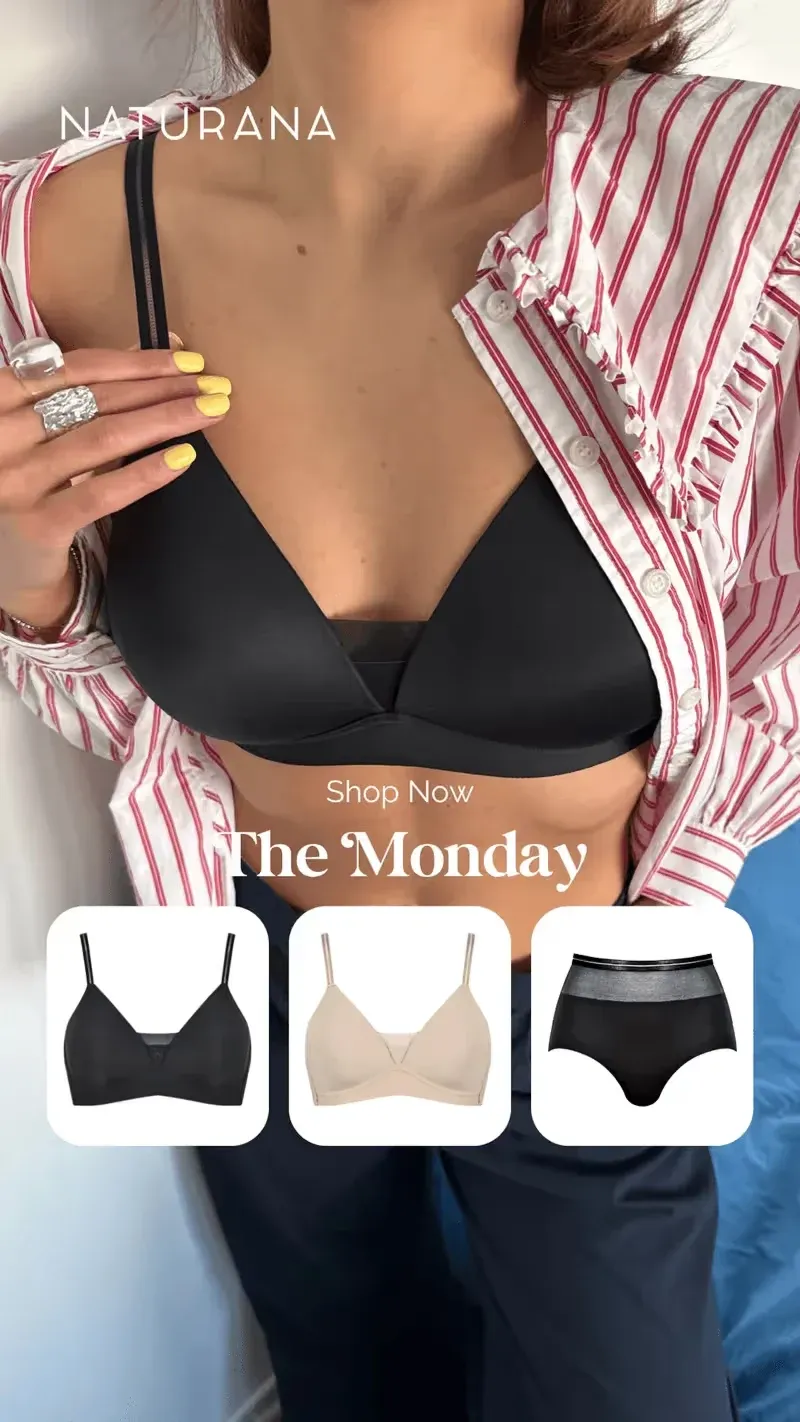 NATURANA Produkt-Ad „The Monday“ mit drei Produktvarianten und Shop-Now-Hinweis