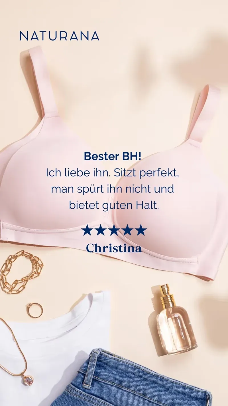 NATURANA Testimonial-Ad mit 5-Sterne-Kundenstimme „Bester BH!“